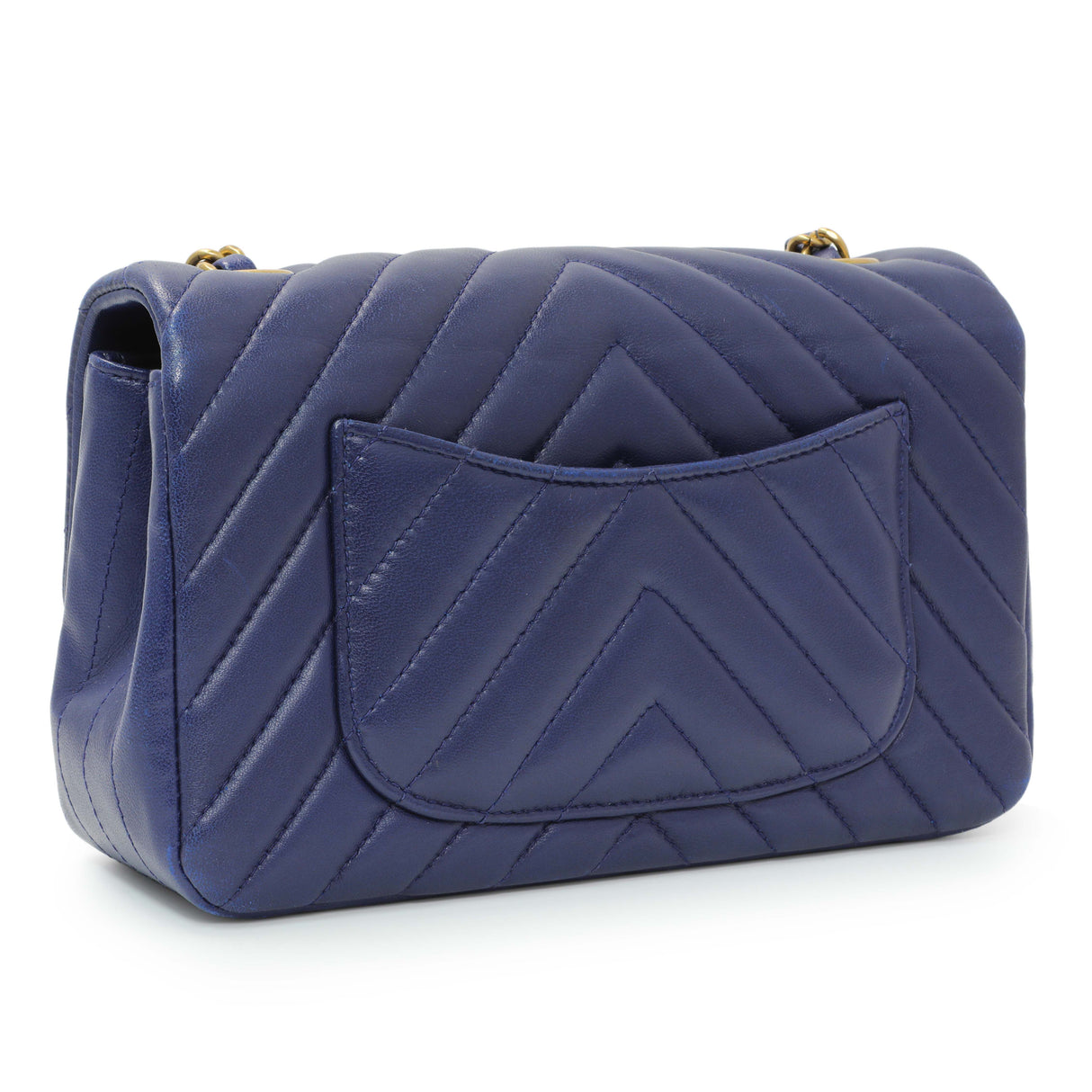 Chanel Blue Chevron Quilted Lambskin Mini Rectangular Flap Handbags Chanel