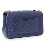 Chanel Blue Chevron Quilted Lambskin Mini Rectangular Flap Handbags Chanel