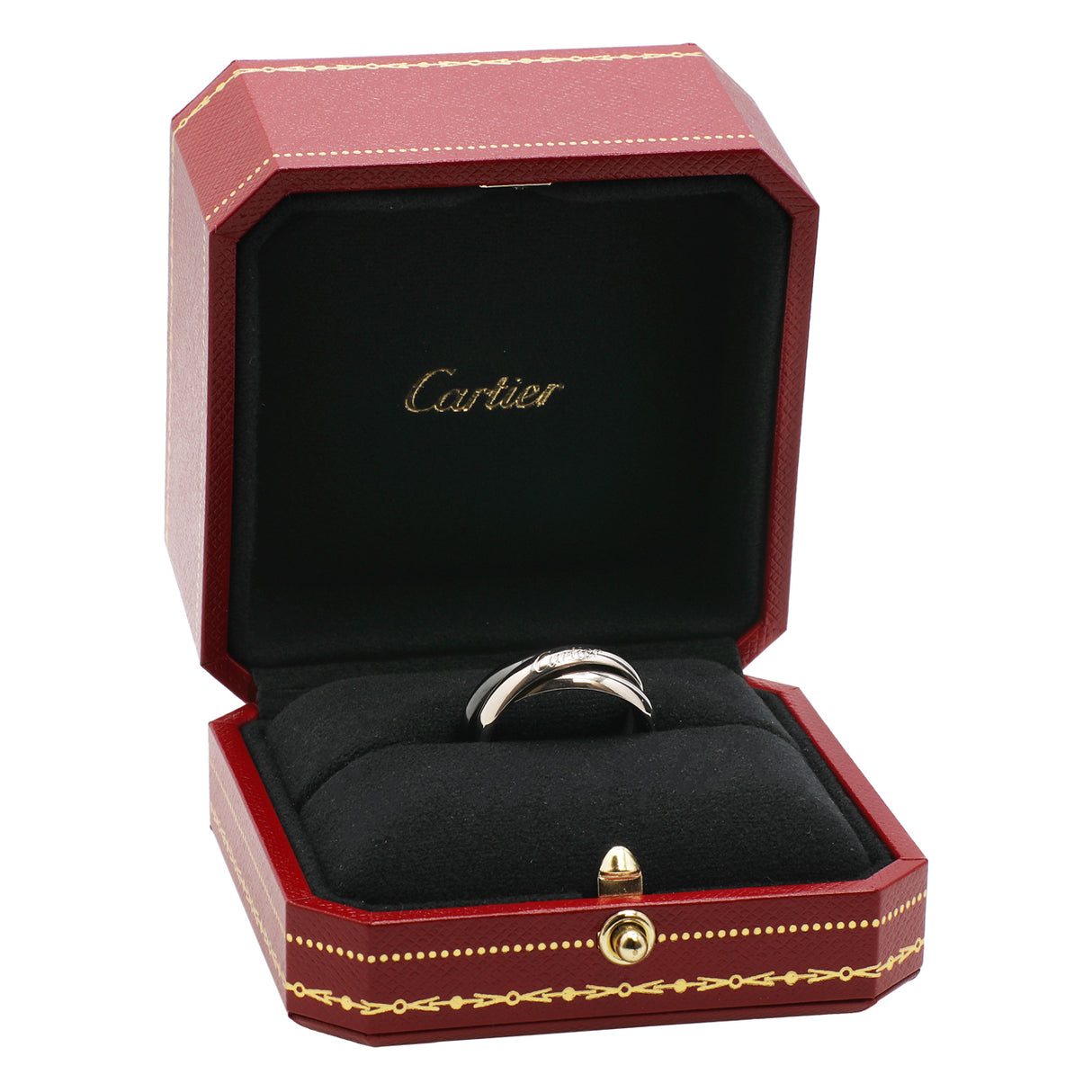 Cartier 18K White Gold Ceramic Trinity Ring