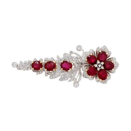 18K White Gold 6.81 Carat Ruby Blossom Brooch Fine Jewellery Modaselle