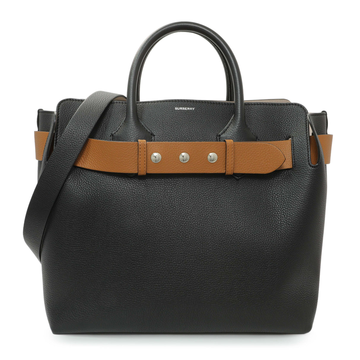 Burberry Black Calfskin Triple Stud Large Belt Tote Handbags Burberry
