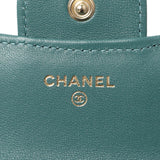 Chanel Teal Lambskin Top Handle Flap Coin Purse With Chain