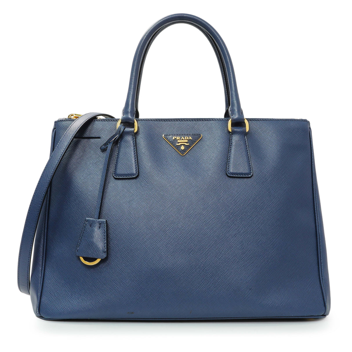 Prada Blue Saffiano Medium Galleria Double Zip Tote Handbags Prada