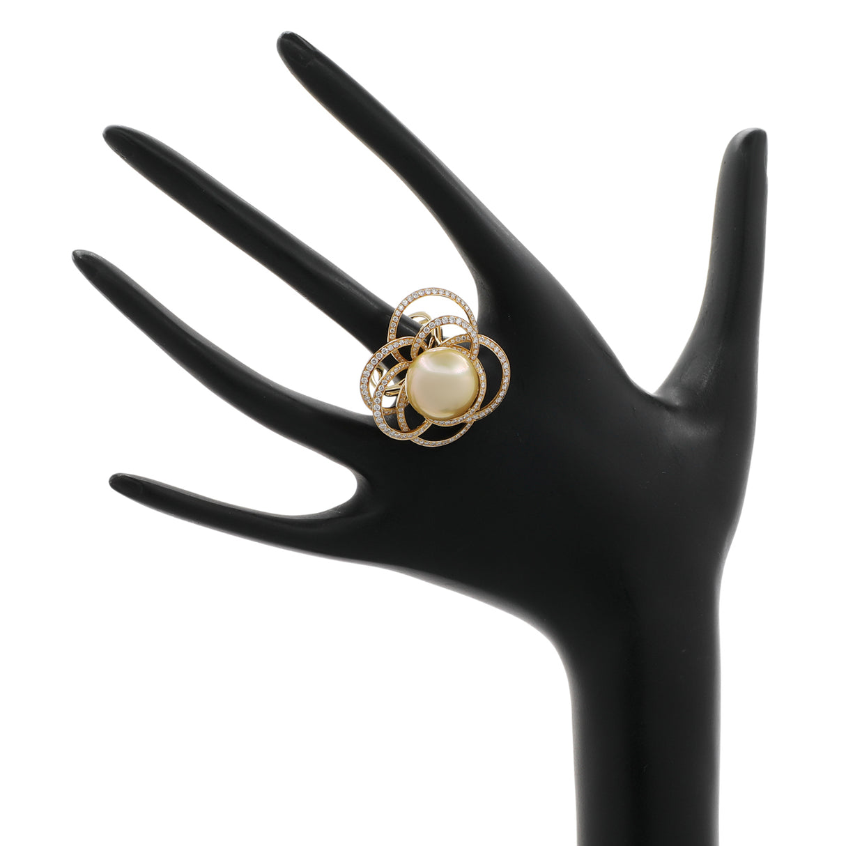 18K Yellow Gold 15.3mm Pearl Blossom Diamond Ring Fine Jewellery Modaselle