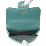 Chanel Teal Lambskin Top Handle Flap Coin Purse With Chain