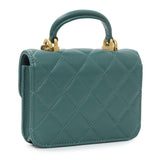 Chanel Teal Lambskin Top Handle Flap Coin Purse With Chain