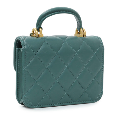 Chanel Teal Lambskin Top Handle Flap Coin Purse With Chain