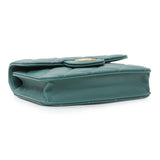 Chanel Teal Lambskin Top Handle Flap Coin Purse With Chain