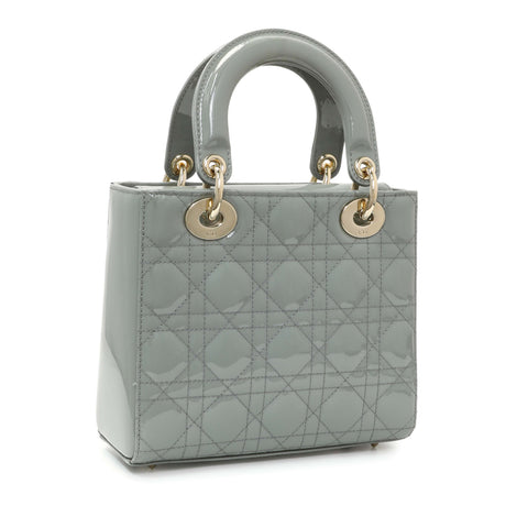 Christian Dior Grey Patent Cannage Small Lady Dior