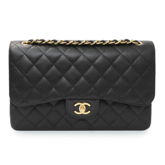 Chanel Black Quilted Caviar Jumbo Double Flap Handbags Chanel