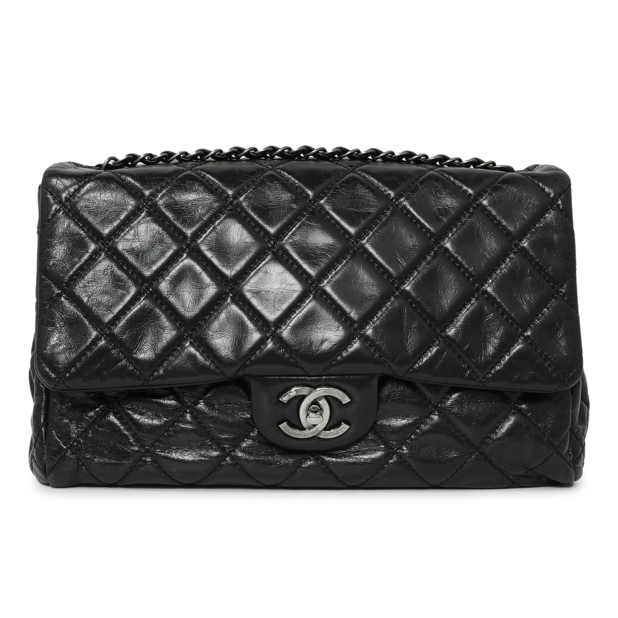 Chanel Black Quilted Glazed Calfskin Large Coco Soft Flap