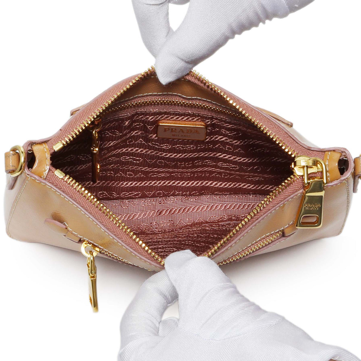 Prada Caramel Saffiano Vernice Zip Pouch