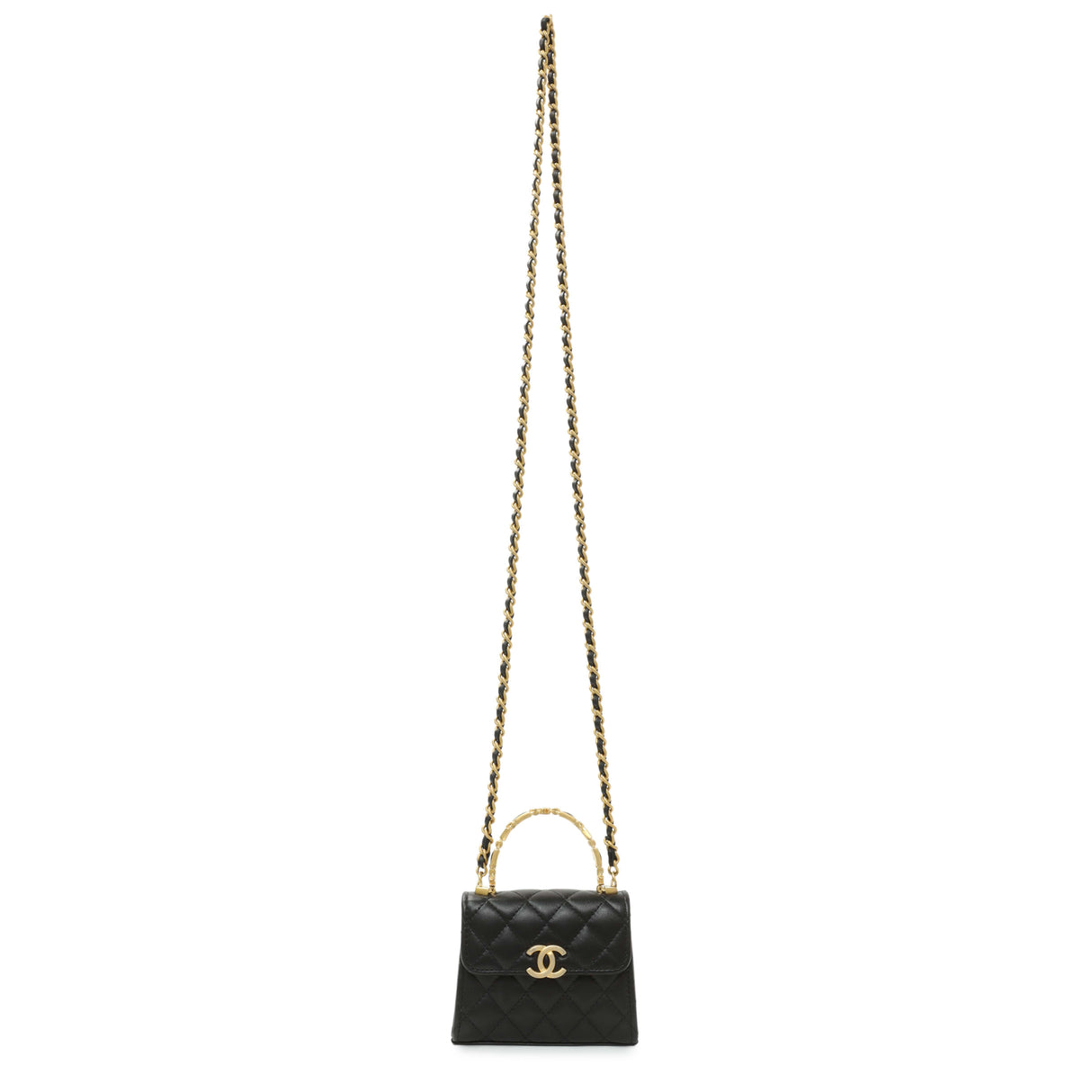 Chanel Black Lambskin Enamel Quilted Mini Top Handle Flap Handbags Chanel