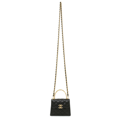 Chanel Black Lambskin Enamel Quilted Mini Top Handle Flap Handbags Chanel