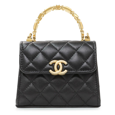 Chanel Black Lambskin Enamel Quilted Mini Top Handle Flap Handbags Chanel