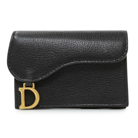 Christian Dior Black Grained Calfskin Saddle Card Holder Accessories Christian Dior