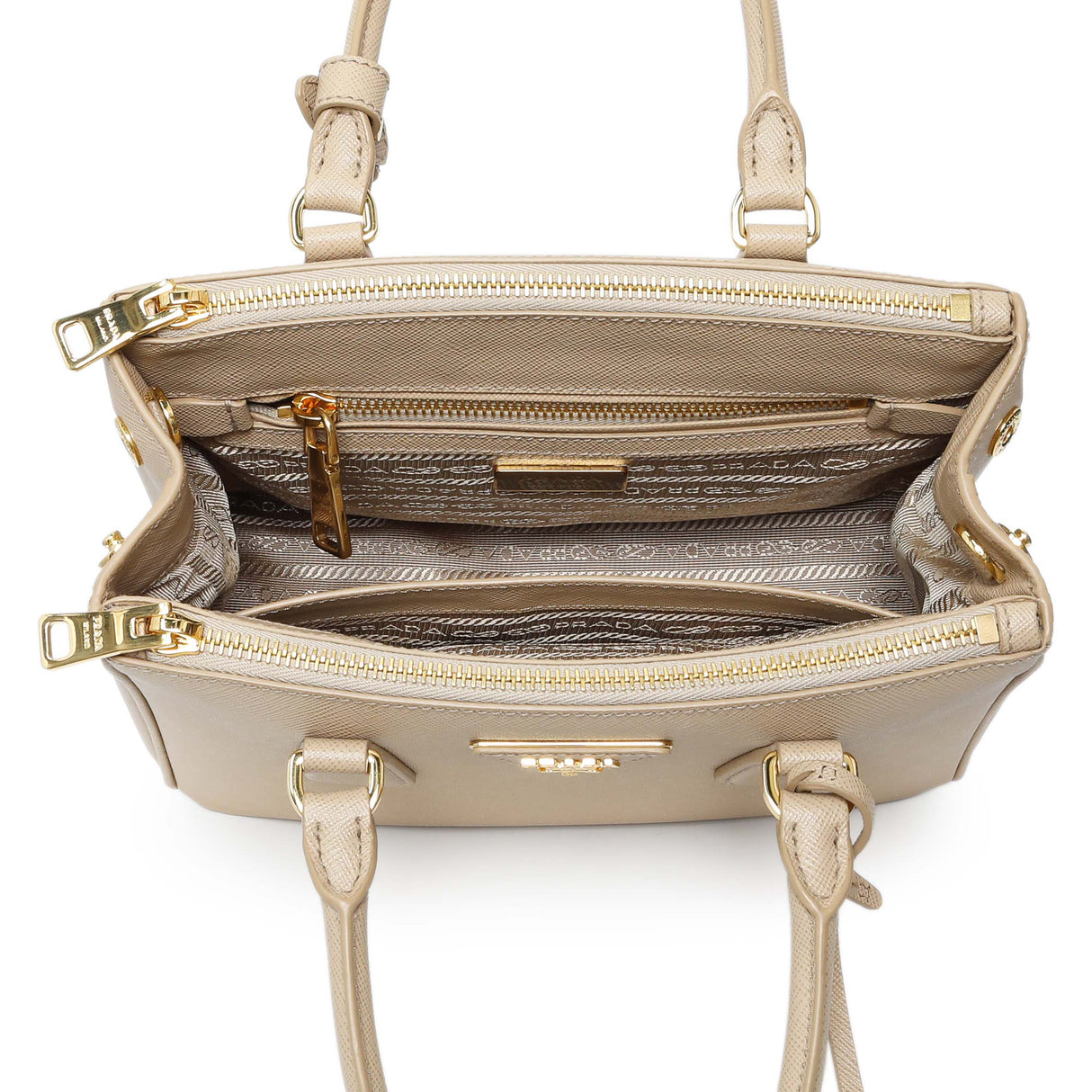 Prada Beige Saffiano Lux Mini Galleria Double Zip Tote