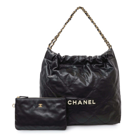 Chanel Black Quilted Shiny Calfskin Large Chanel 22 Handbags Chanel