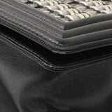 Chanel Black Calfskin Woven PVC Medium Boy Flap