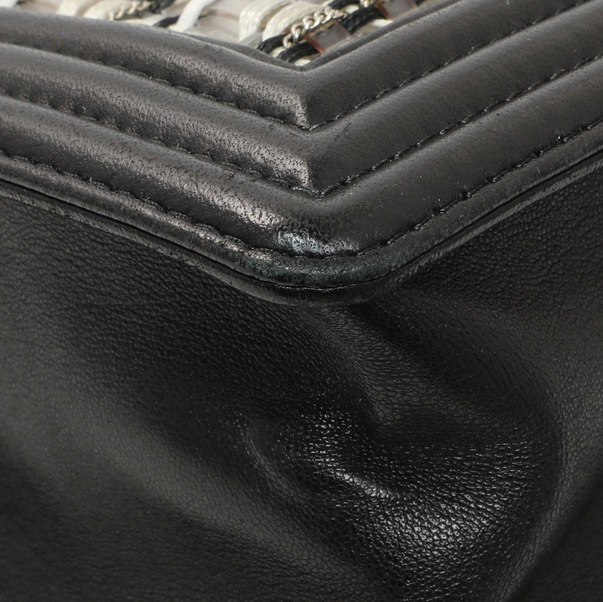 Chanel Black Calfskin Woven PVC Medium Boy Flap