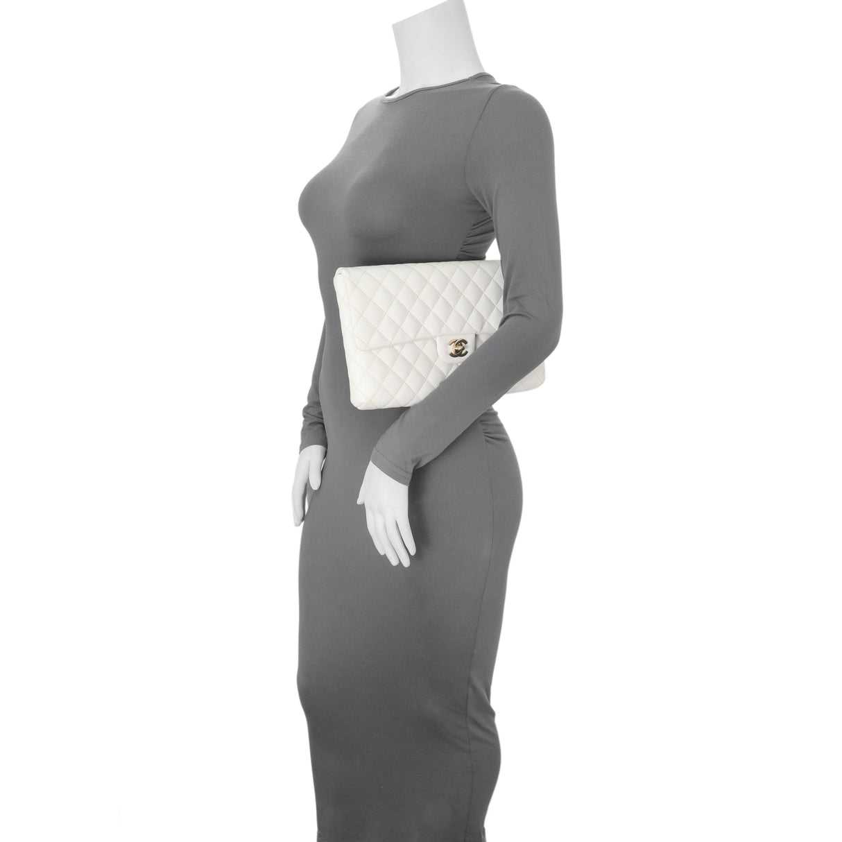 Chanel White Quilted Caviar Flap Clutch Handbags Chanel