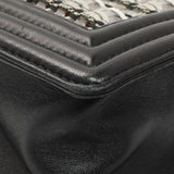 Chanel Black Calfskin Woven PVC Medium Boy Flap