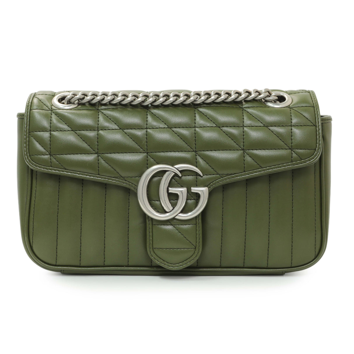 Gucci Green Calfskin Matelasse Aria Small GG Marmont Shoulder Bag Handbags Gucci