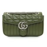 Gucci Green Calfskin Matelasse Aria Small GG Marmont Shoulder Bag Handbags Gucci