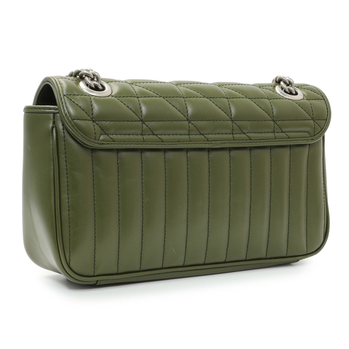 Gucci Green Calfskin Matelasse Aria Small GG Marmont Shoulder Bag Handbags Gucci