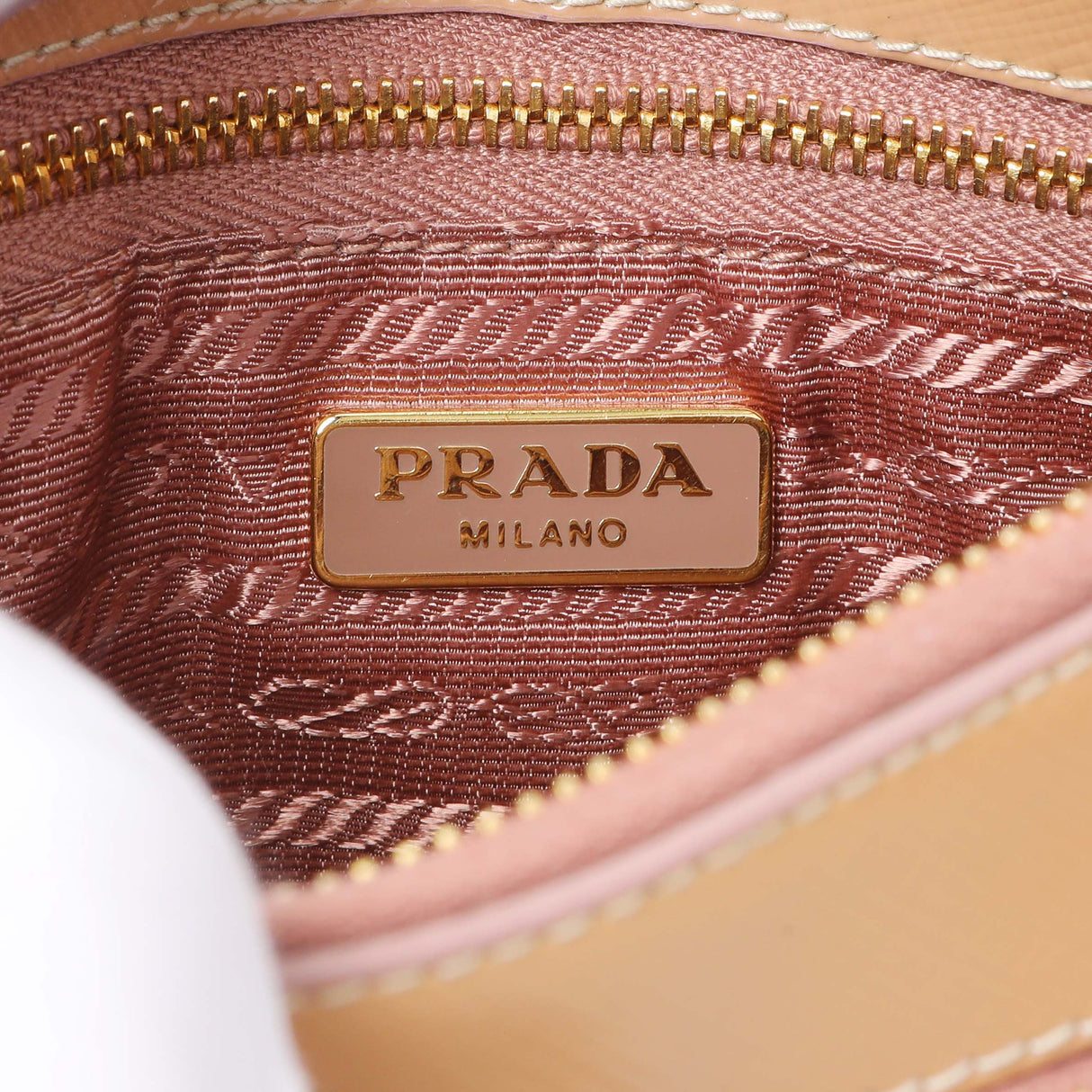 Prada Caramel Saffiano Vernice Zip Pouch
