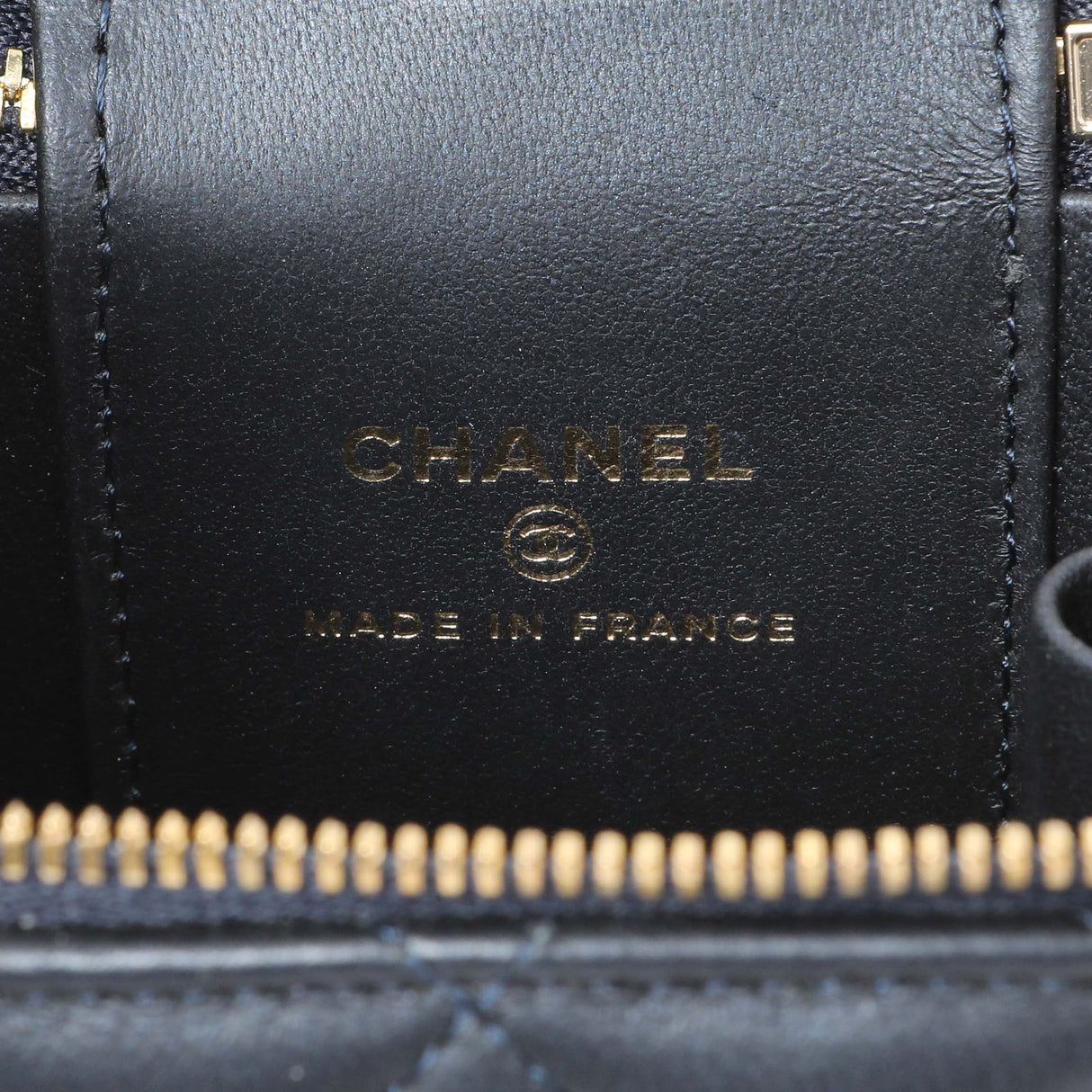 Chanel Navy Lambskin Mini Vanity Case With Chain