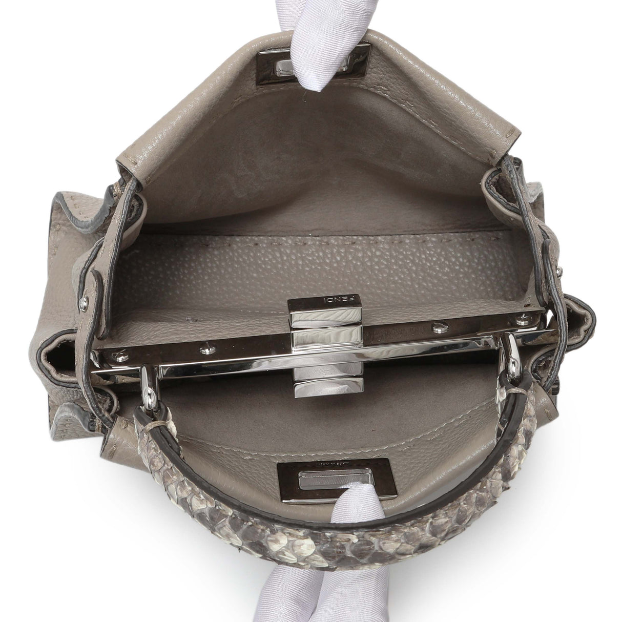 Fendi Plaster Cuoio Romano Snakeskin Selleria Mini Peekaboo Iconic Satchel Handbags Fendi