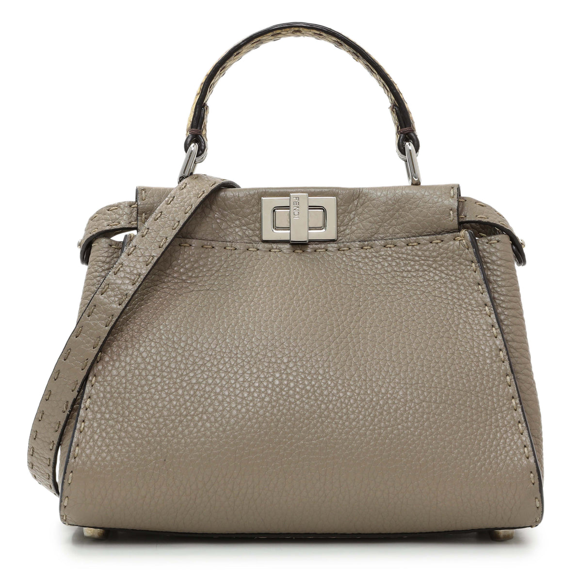 Fendi Plaster Cuoio Romano Snakeskin Selleria Mini Peekaboo Iconic Satchel