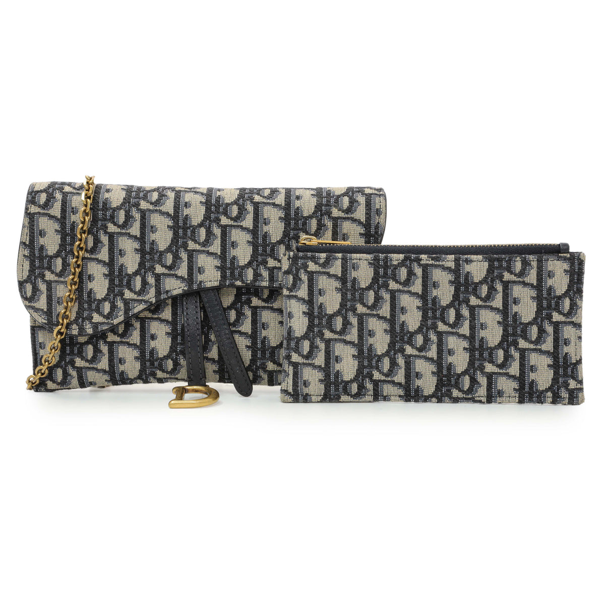 Christian Dior Blue Oblique Jacquard Small Sddle Pouch with Chain