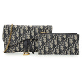Christian Dior Blue Oblique Jacquard Small Sddle Pouch with Chain