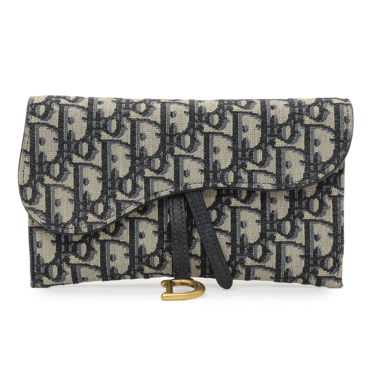 Christian Dior Blue Oblique Jacquard Small Sddle Pouch with Chain