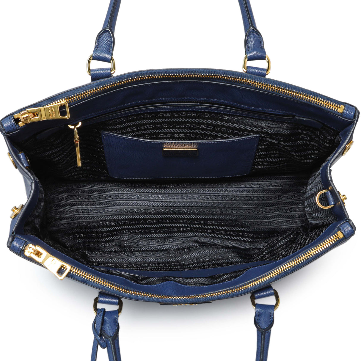 Prada Blue Saffiano Medium Galleria Double Zip Tote Handbags Prada