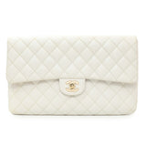 Chanel White Quilted Caviar Flap Clutch Handbags Chanel