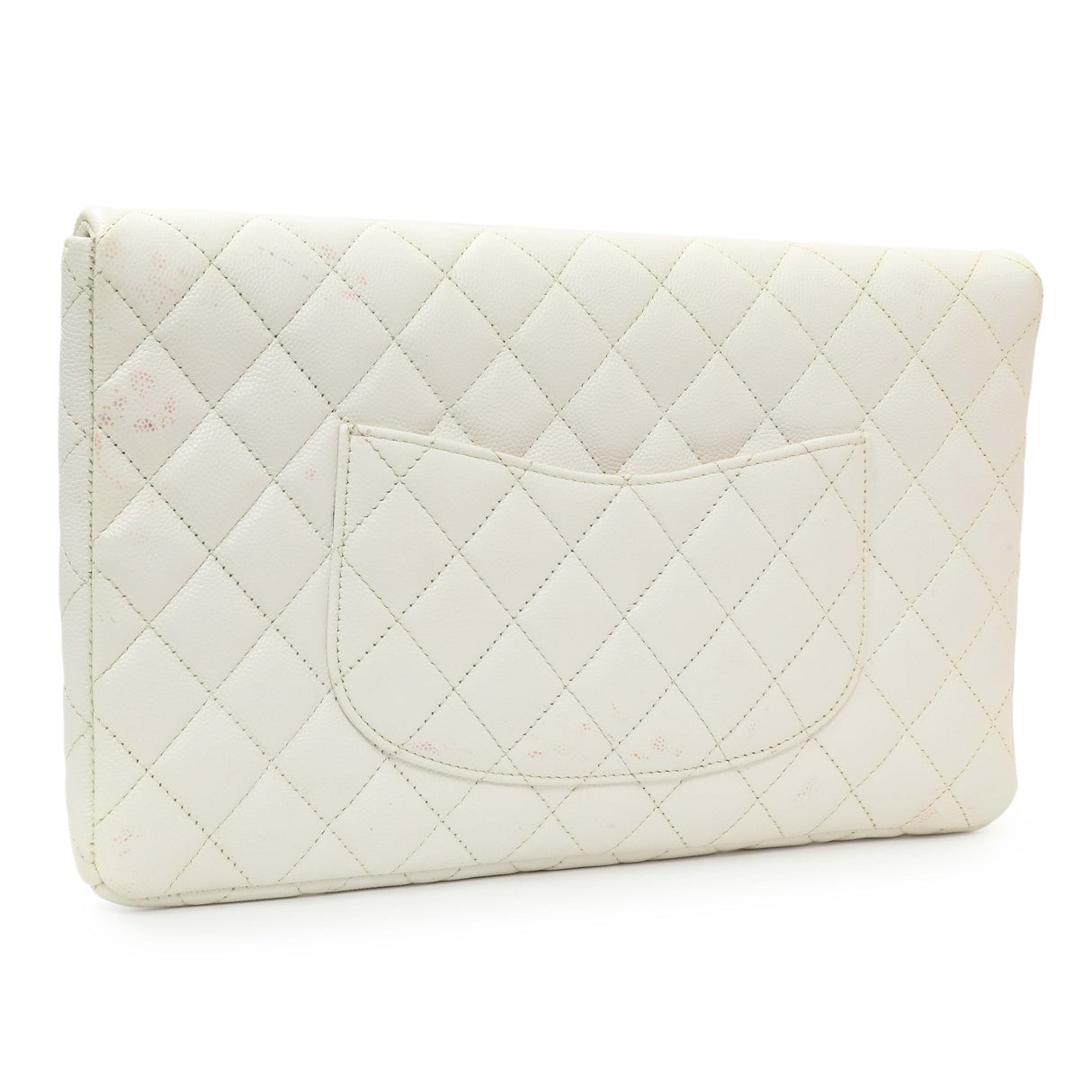 Chanel White Quilted Caviar Flap Clutch Handbags Chanel