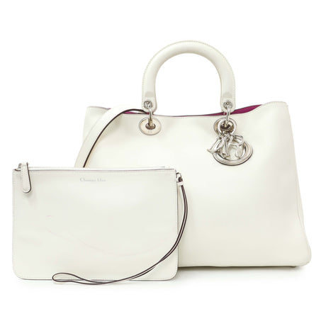 Christian Dior White Calfskin Large Diorissimo Tote Handbags Christian Dior