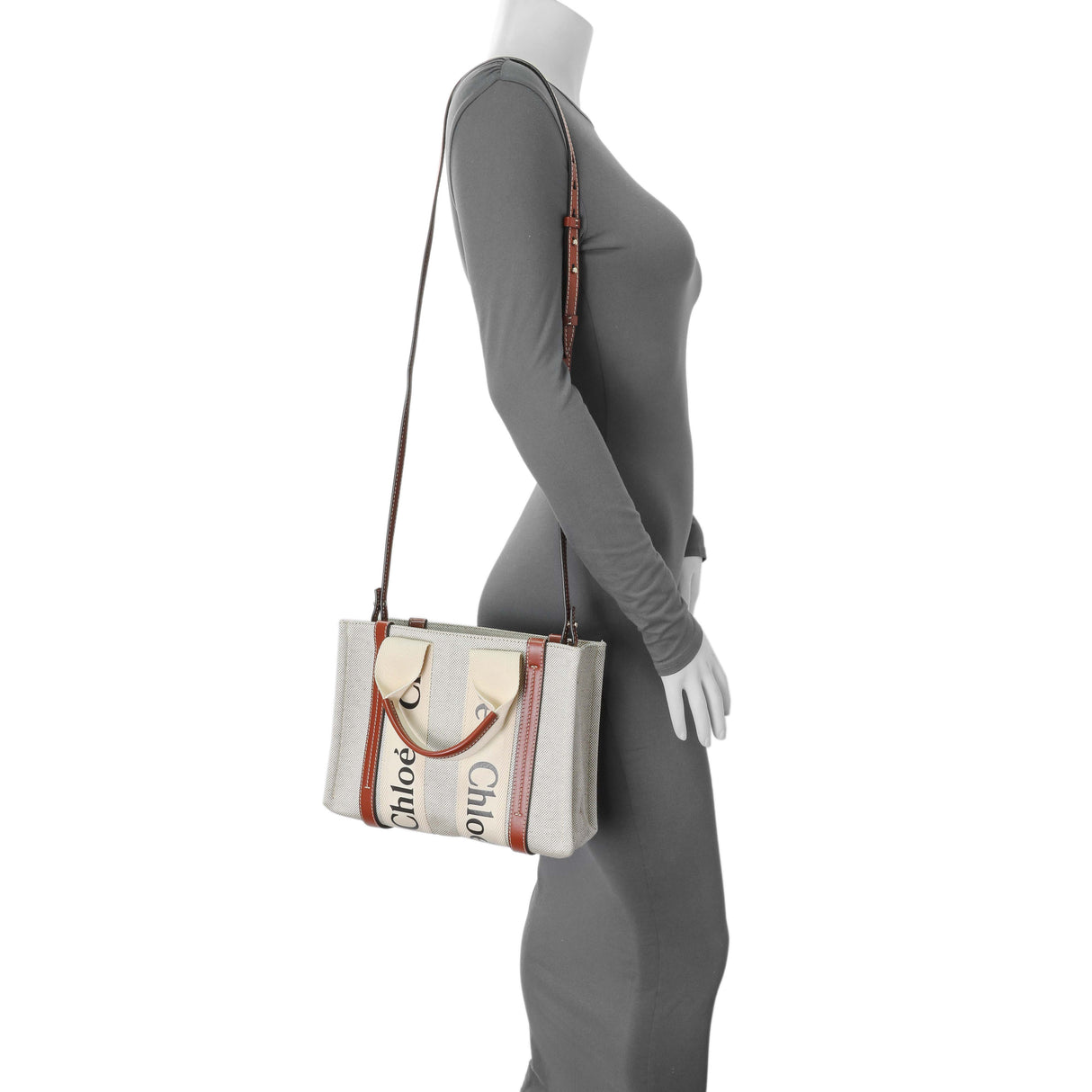 Chloe Linen Calfskin Small Woody Ribbon Tote Handbags Chloe