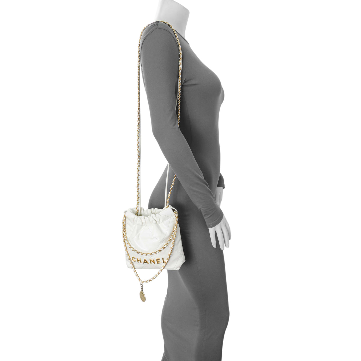 Chanel White Shiny Calfskin Quilted Mini Chanel 22 Handbags Chanel