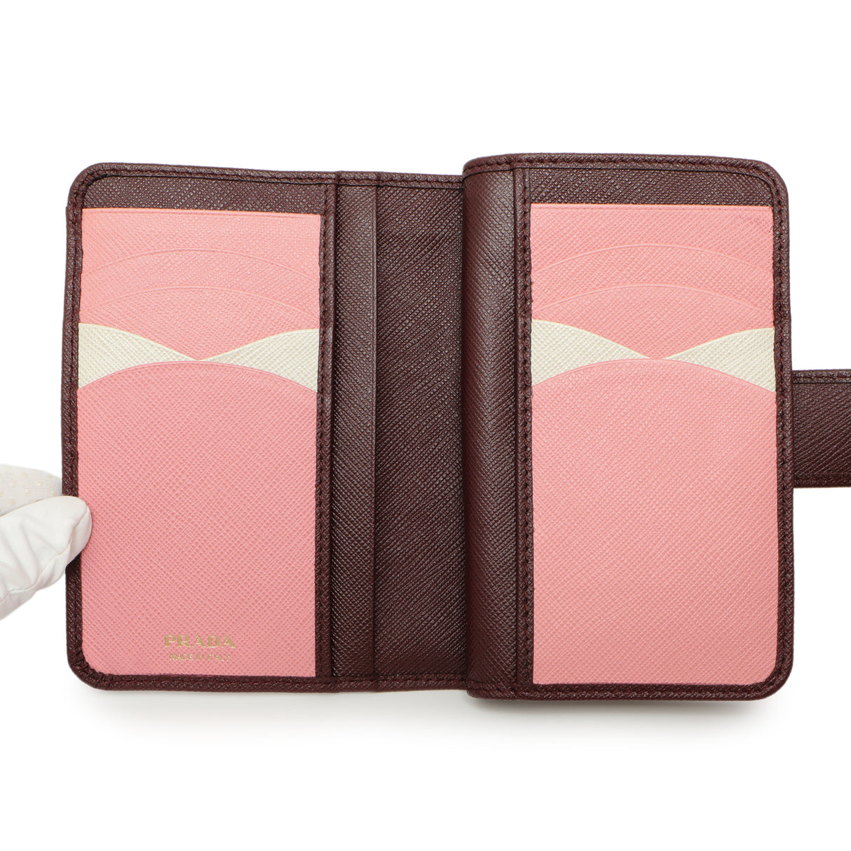 Prada Burgundy Saffiano Compact Wallet