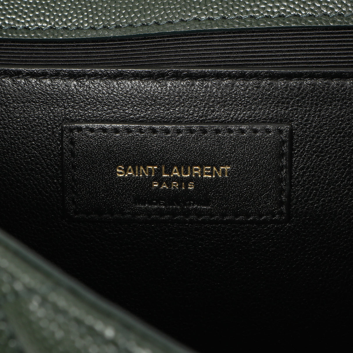 Saint Laurent Green Grain De Poudre Matelasse Chevron Medium Triquilt Monogram Satchel