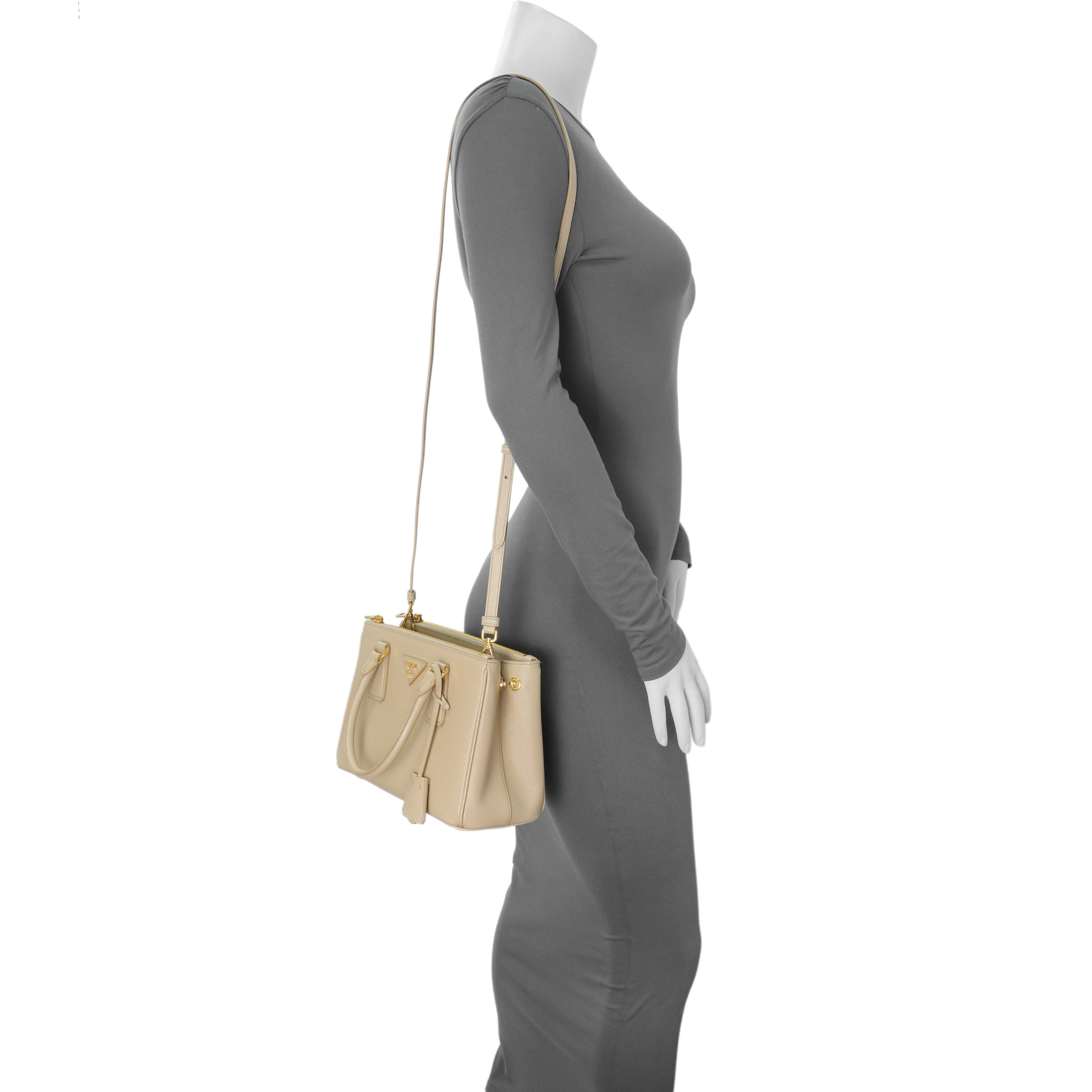 Prada Beige Saffiano Lux Mini Galleria Double Zip Tote – Modaselle
