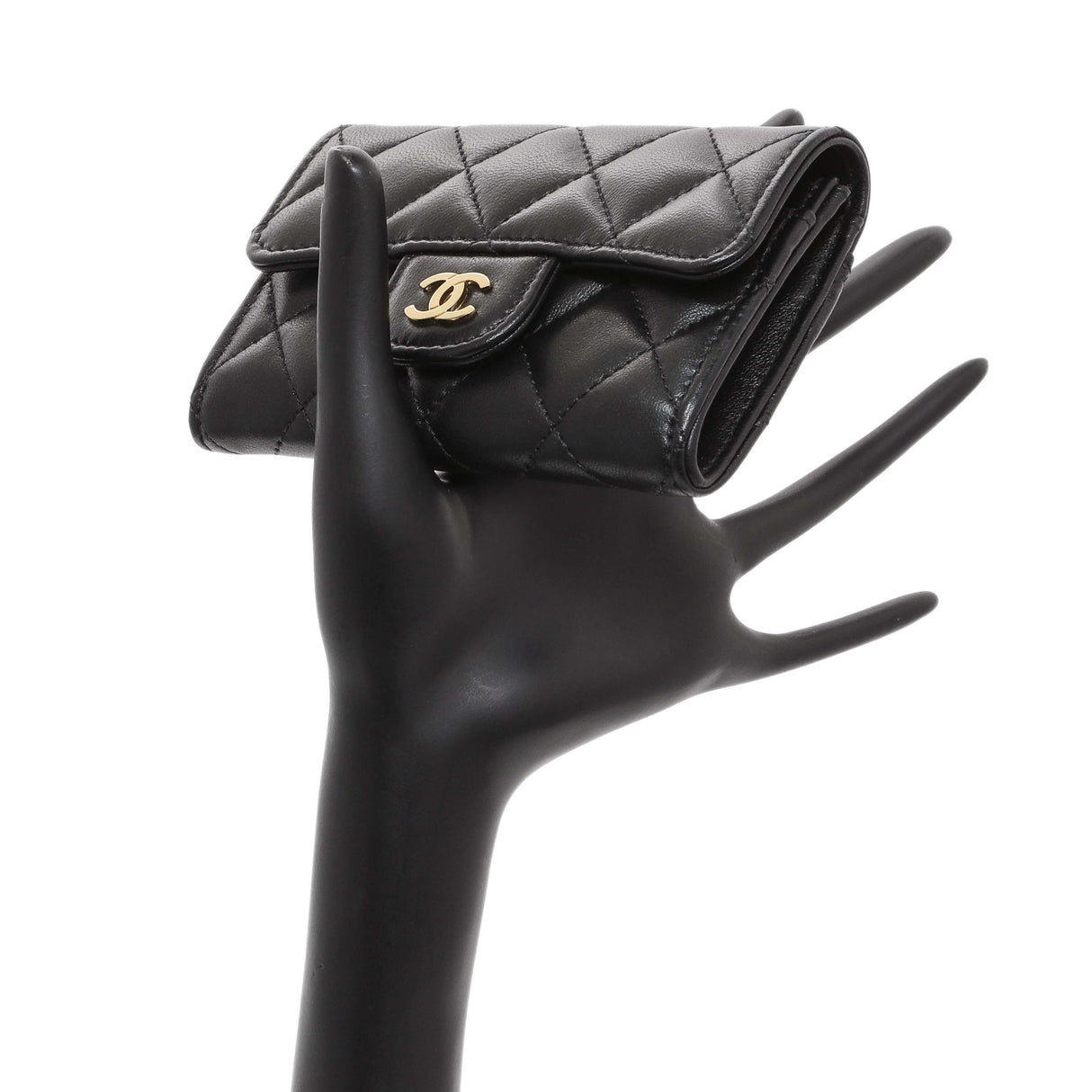 Chanel Black Lambskin Quilted Flap Card Holder Wallet