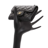 Chanel Black Lambskin Quilted Flap Card Holder Wallet