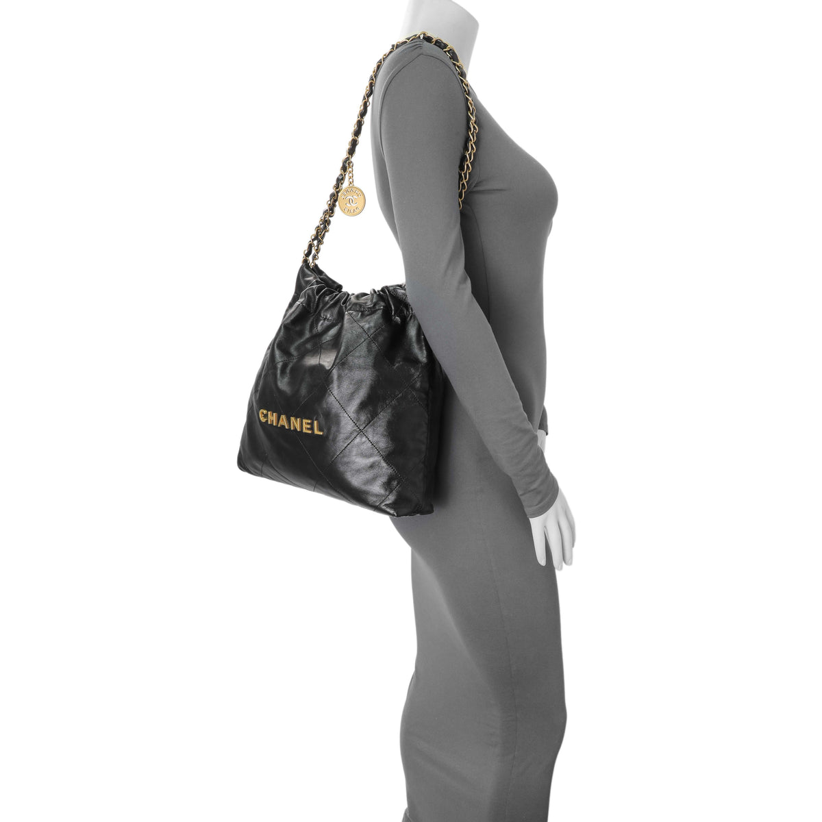 Chanel Black Shiny Calfskin Quilted Small Chanel 22 Handbags Chanel