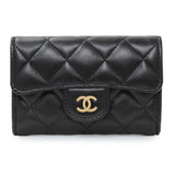 Chanel Black Lambskin Quilted Flap Card Holder Wallet