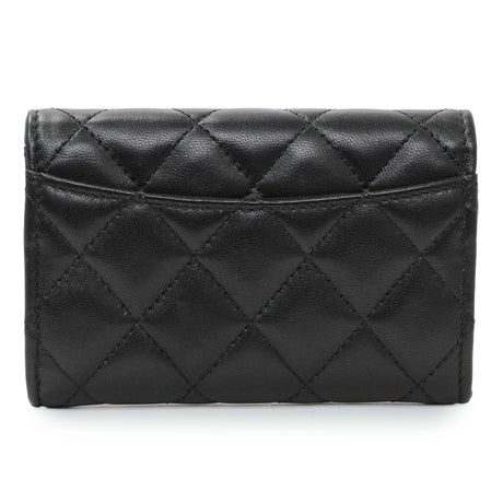 Chanel Black Lambskin Quilted Flap Card Holder Wallet